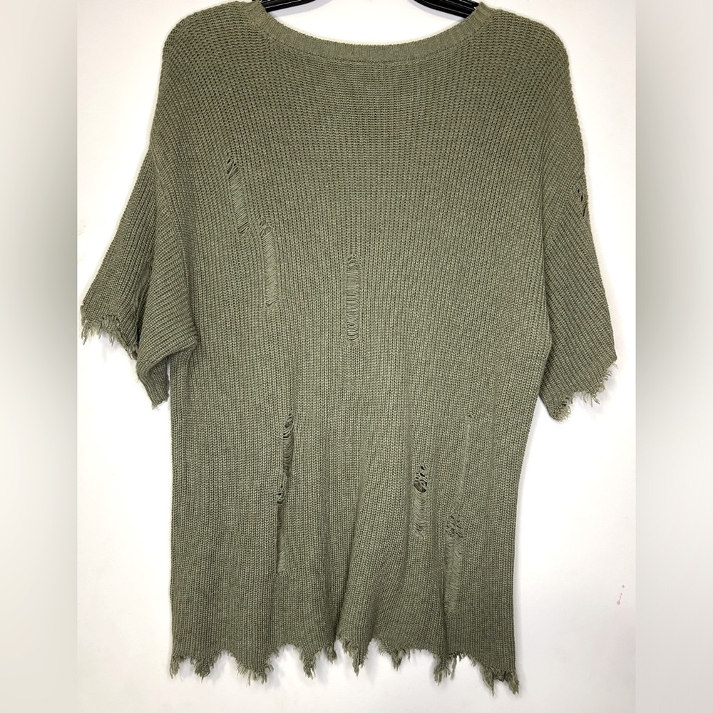 Womens Vince Camuto Distressed Olive Green Knit Sweater Size XL - Picture 2 of 6